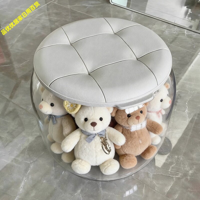 透明毛绒玩具收纳桶凳两用图片