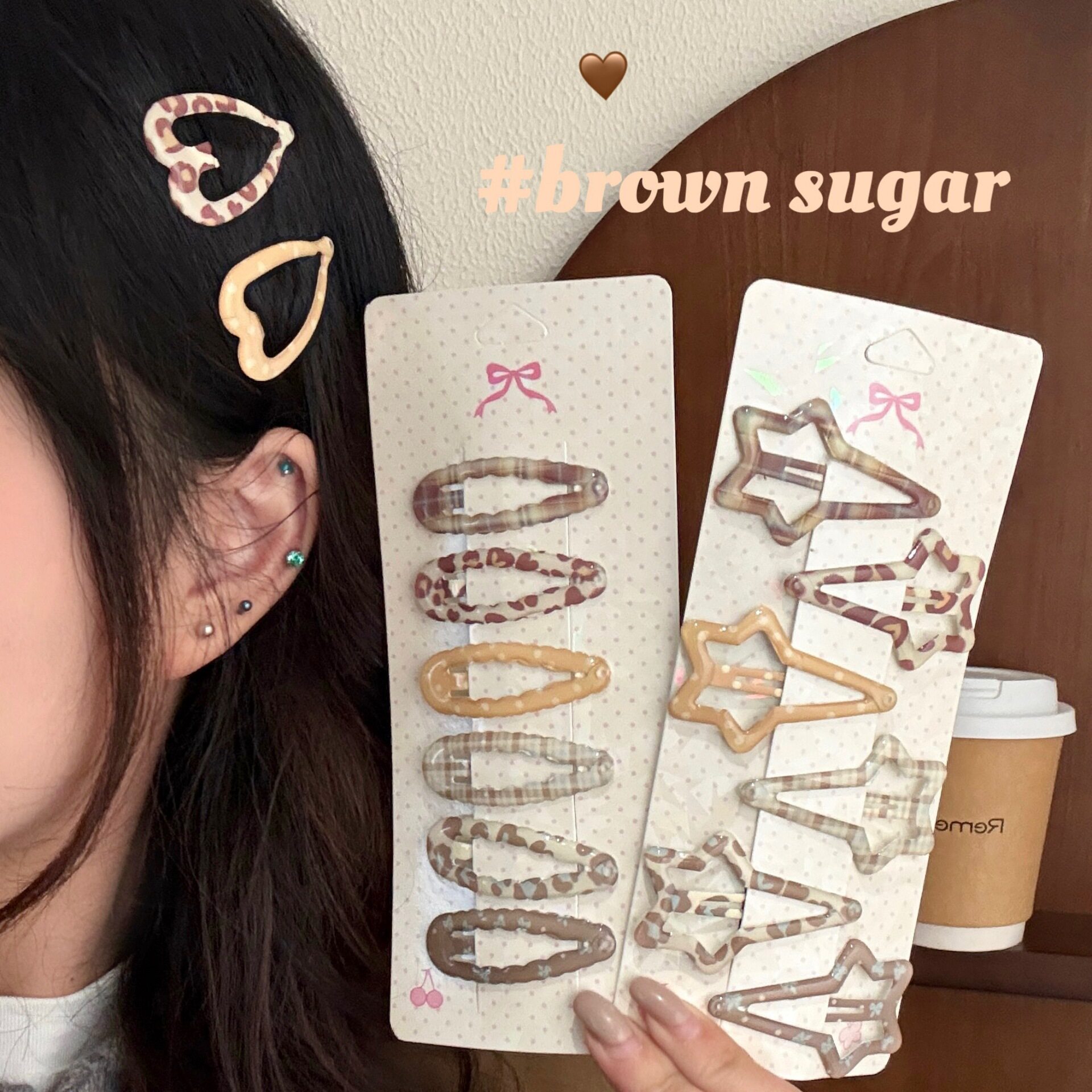 新款棕色系滴油星星bb夹豹纹印花刘海夹少女甜美碎发夹头饰6个装