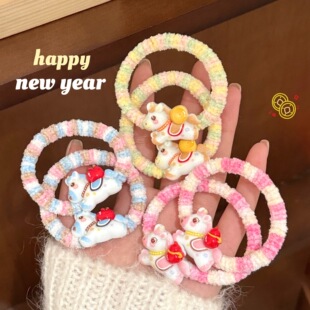 新款马年创意马尾发绳儿童可爱双马尾编织头绳发饰简约高弹力发圈