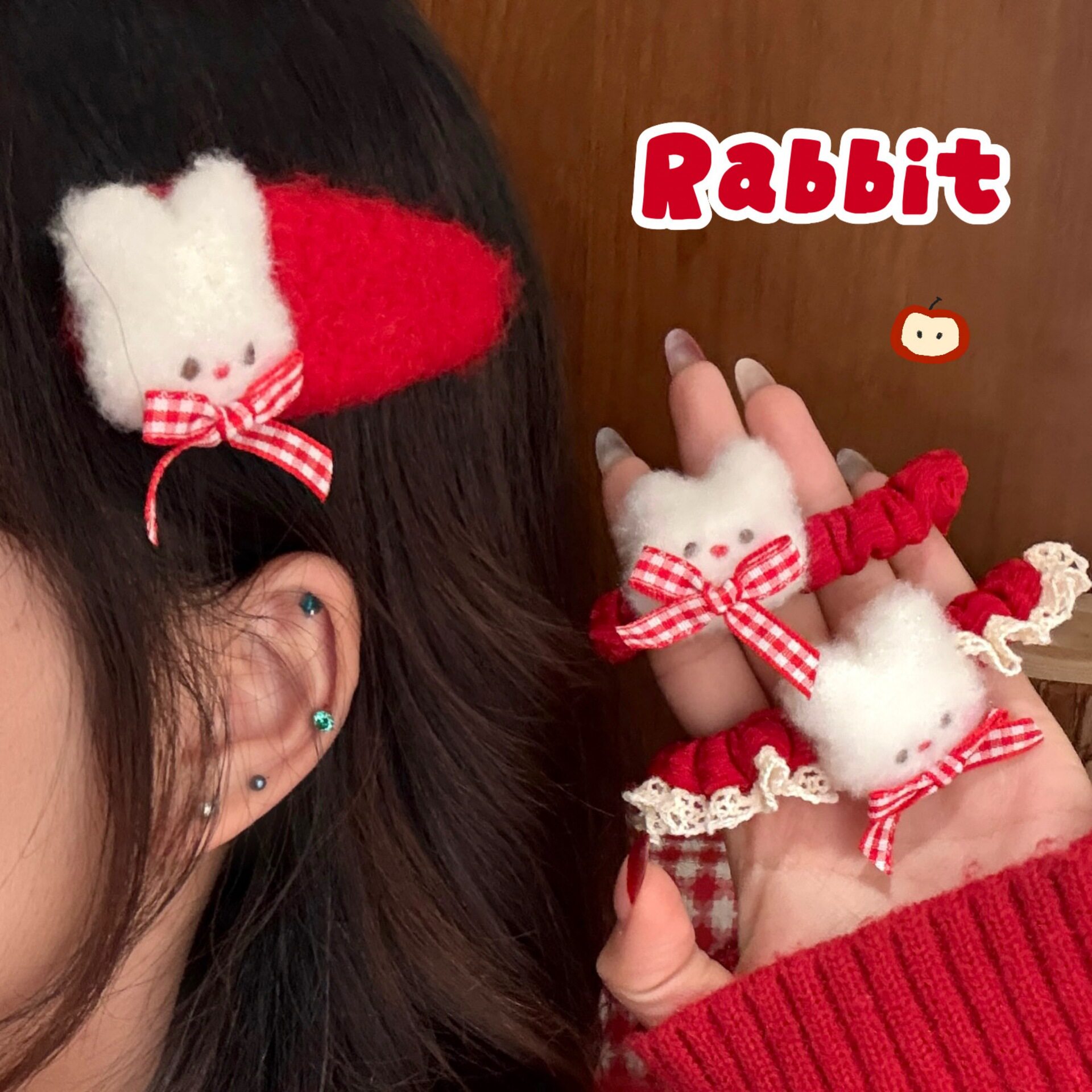 红色系可爱毛毡公仔发饰少女心百搭刘海BB夹气质马尾发圈发饰批发