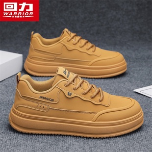 运动软底防滑上班工作鞋 回力男鞋 小麦色2025新款 休闲厚底板鞋 秋季