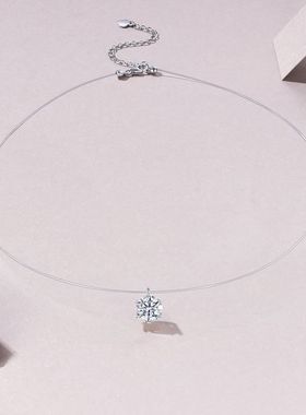 女款精致2025夏天新款项链莫桑石925银隐形透明线人鱼之泪锁骨链