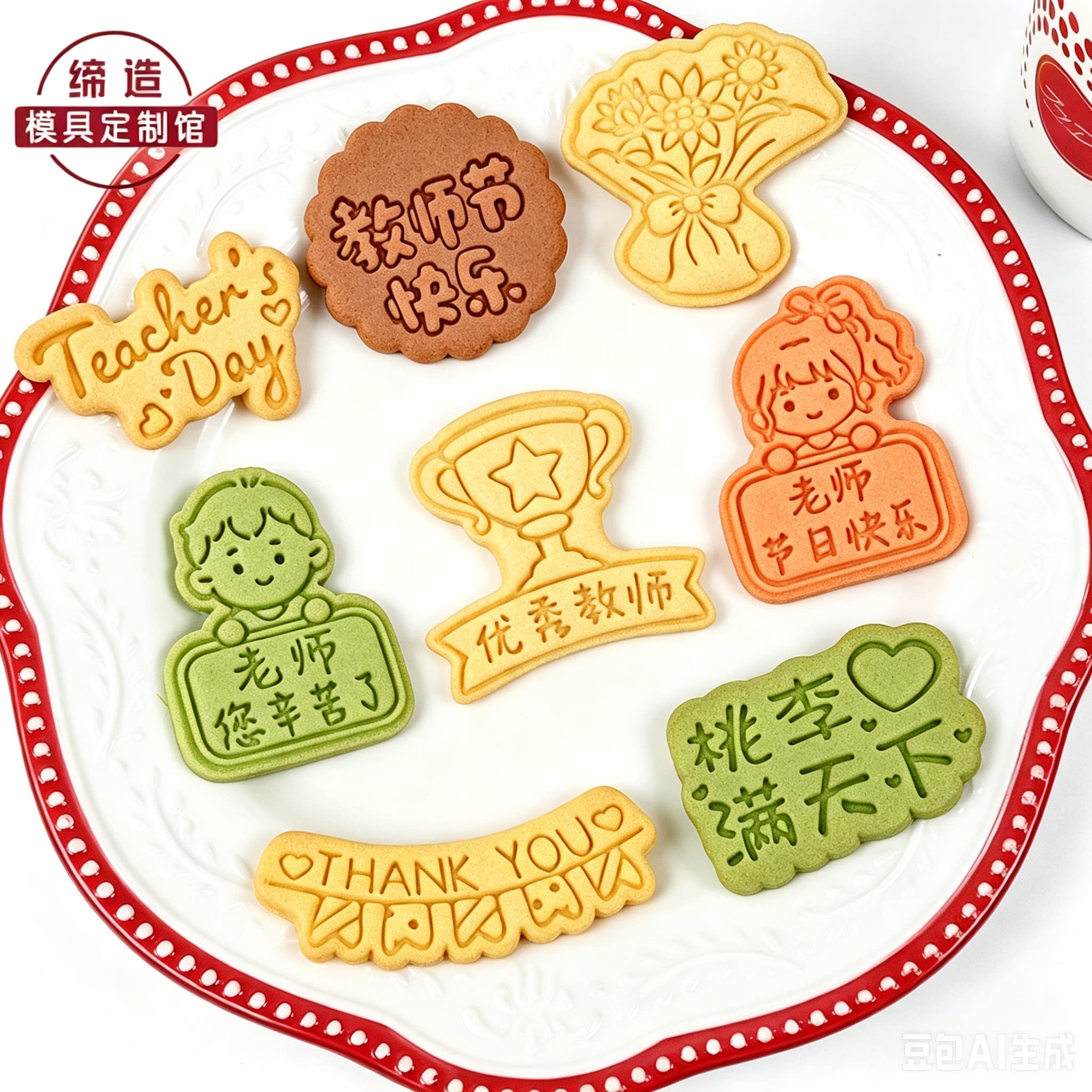 教师节饼干模具奖杯鲜花卡通曲奇糖霜立体按压式创意家用烘焙工具