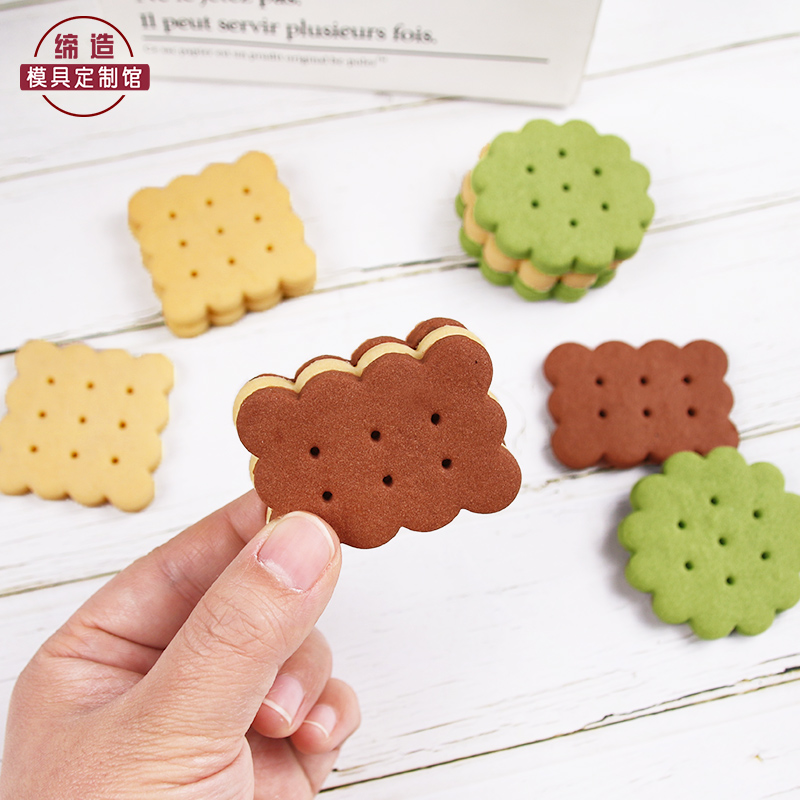 复古波浪花边饼干模具圆形经典奶油夹心饼干曲奇按压印花烘焙模具