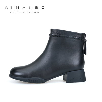 漫步佳人2025冬季新品方跟马丁靴加绒时装靴厚底瘦瘦靴舒适通勤鞋