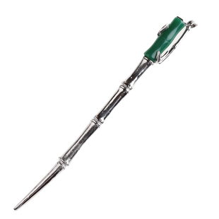 竹节镀白金色发簪实心古风宫廷汉服盘发头饰绿色玉质发钗节日礼物