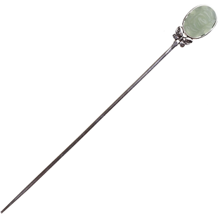 古风发簪盘发百搭镶玉石蝴蝶牡丹步摇发栈子复古镀银色一字素簪女