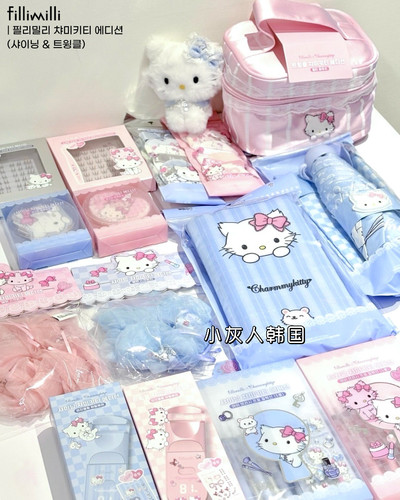 韩国fillimilli联名charmmykitty蓝粉色限定眼影刷睫毛夹毛绒公仔