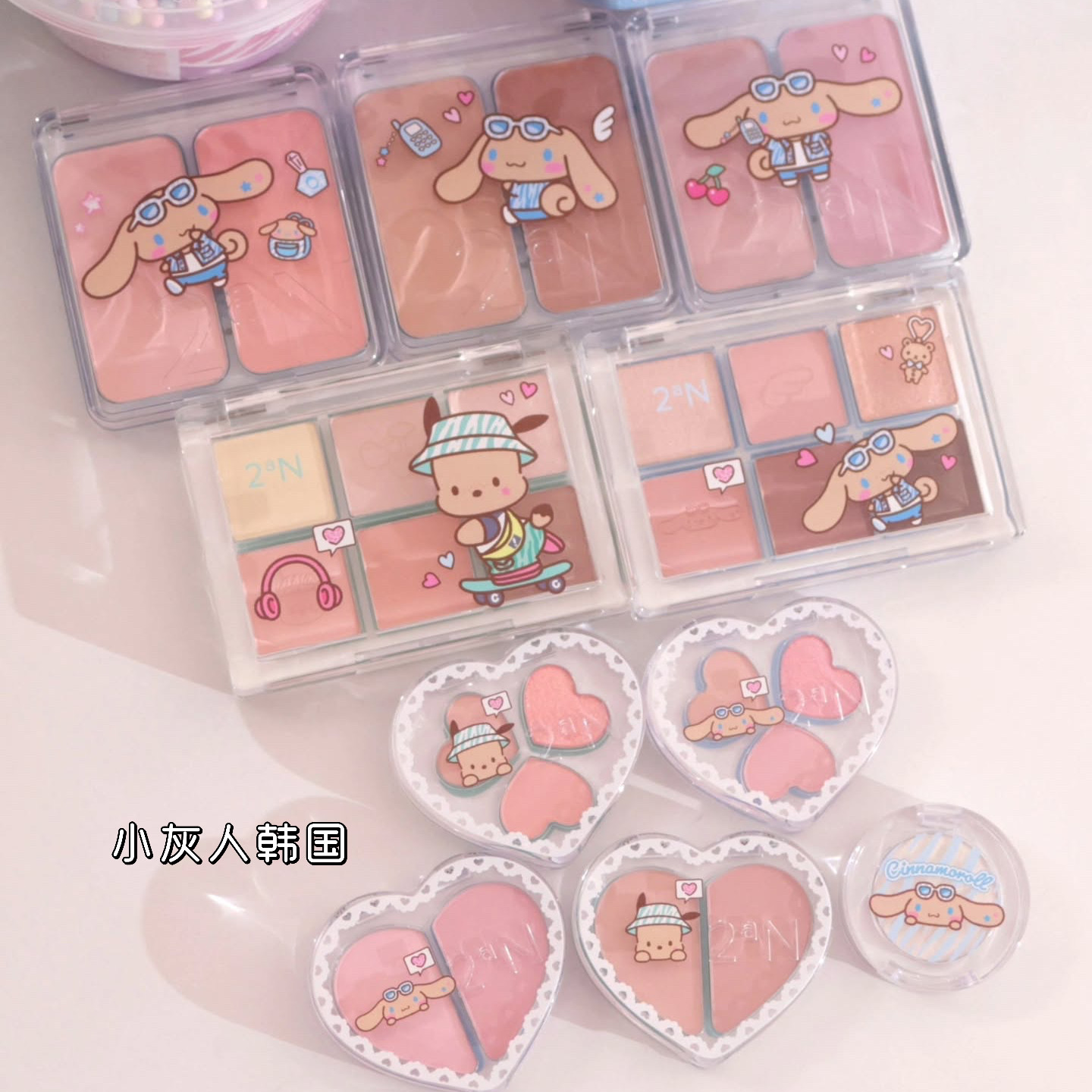 9月新品▼韩国2an联名三丽鸥玉桂狗黑皮布丁狗眼影盘腮红盘图片