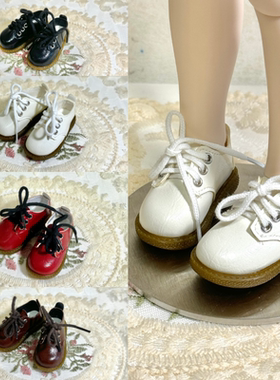 1:4BJD娃娃鞋子黑色红色白色棕色绑带亮面百搭小皮鞋鞋长6.8cm