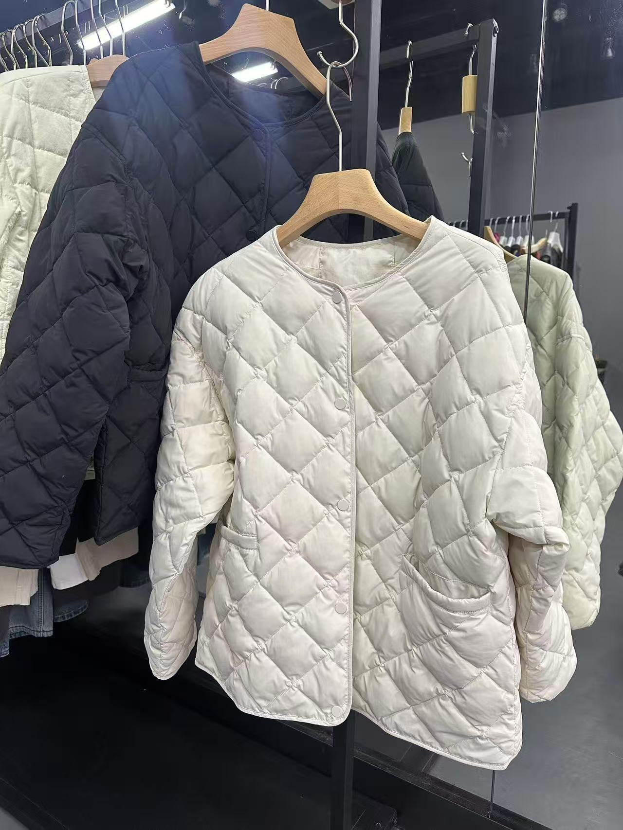 韩系5387款轻薄菱形格90白鸭绒羽绒服女轻薄宽松保暖休闲外套上衣