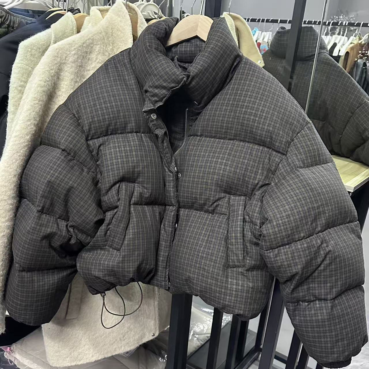 冬季蓬蓬复古立领白鸭绒外套上衣