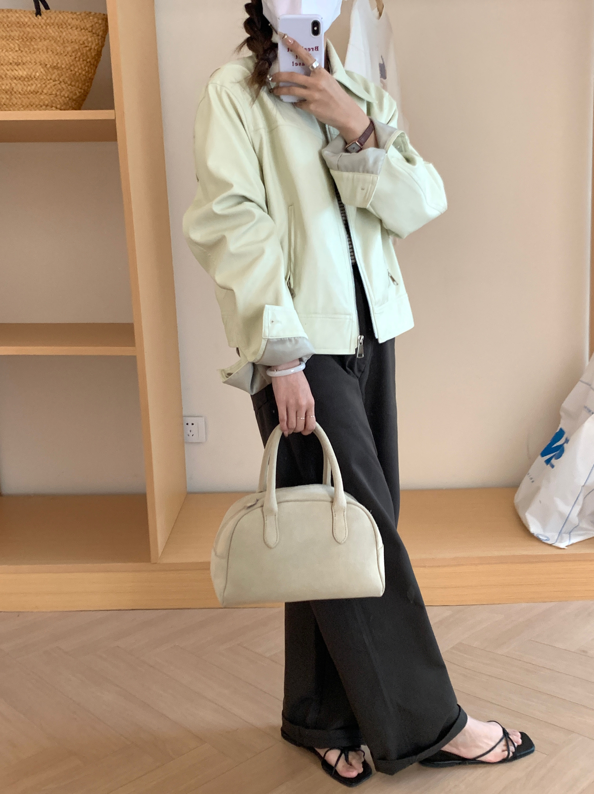 Dunvegan 2024 春秋新品蛋白皮pu皮衣短款外套柔软小个子漂亮上衣