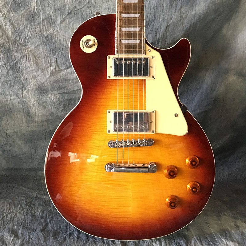 虎纹贴面 烟草色渐变色standard lp款电吉他 玉石琴钮颜色可定制