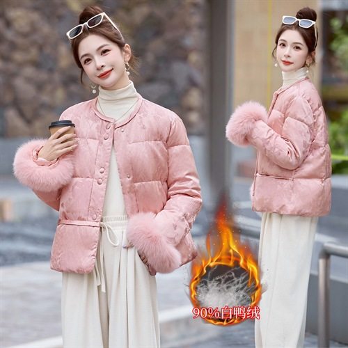 复古风羽绒服女2025冬装新款新中式提花狐狸毛90%白鸭绒外套,女装/女士精品,棉衣/棉服,淘宝优惠券,粉丝福利购,淘宝优惠卷