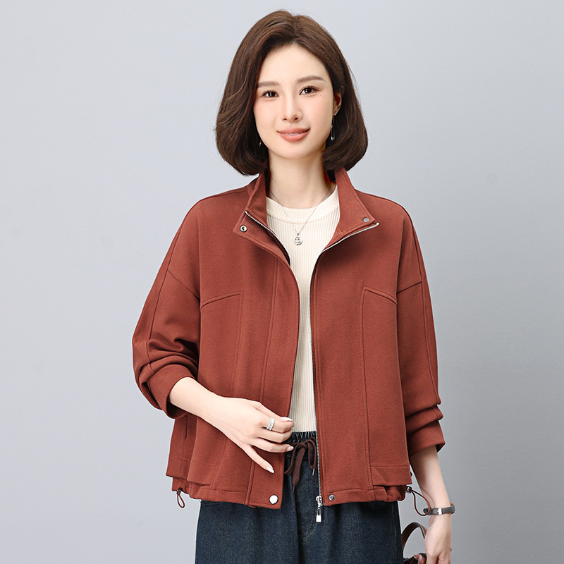 春秋款女士外套2025新款秋季穿搭洋气纯色翻领长袖外套夹克短款