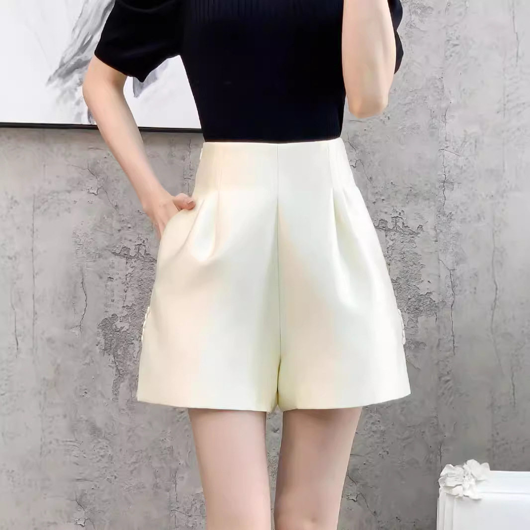 高级感杏色高腰西装短裤女夏季2025新款侧开叉小众设计感阔腿裤子