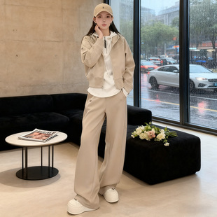 慵懒高级感时尚休闲运动套装女春秋冬季宽松连帽卫衣阔腿裤三件套