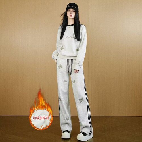 巨好看的秋冬一整套ootd穿搭时尚气质休闲运动灰色卫衣两件套装女