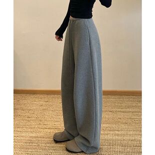 2026卫裤新款直筒加厚秋冬季加绒香蕉阔腿裤运动裤阔休闲纯色简约