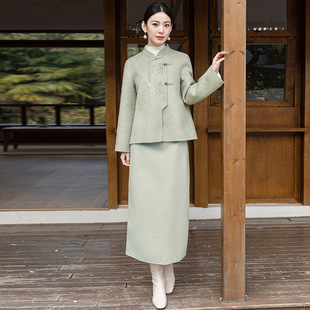 改良盘扣外套裙子两件套ZM24106 双面呢套装 秋冬新款 复古新中式