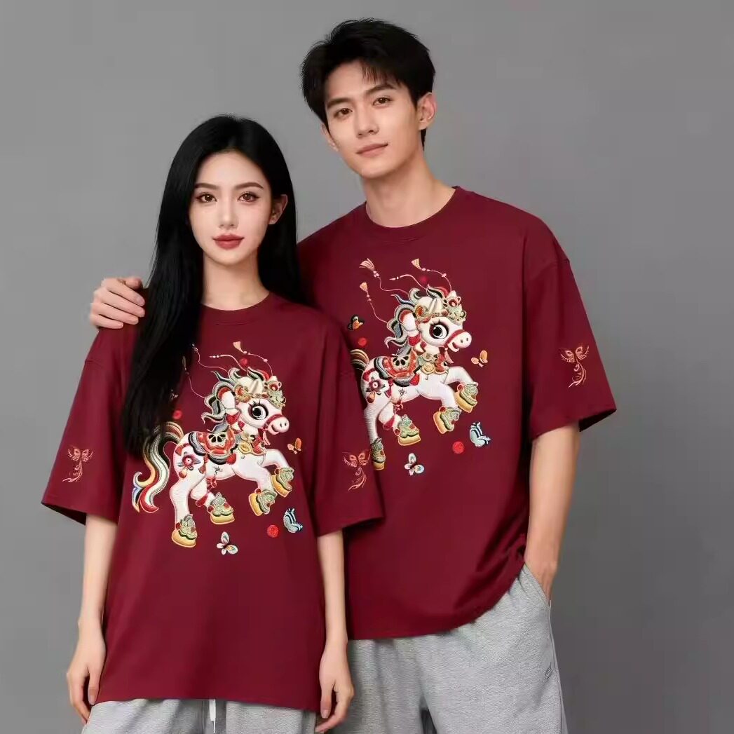 新款精梳棉男女情侣同款短袖