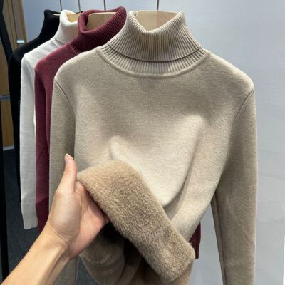 保暖毛衣无聚酯纤维修身可翻高领