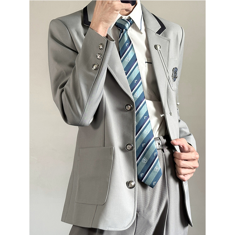 学院风男生dk西装制服外套jk校供感灰色西服学生休闲痞帅班服上衣