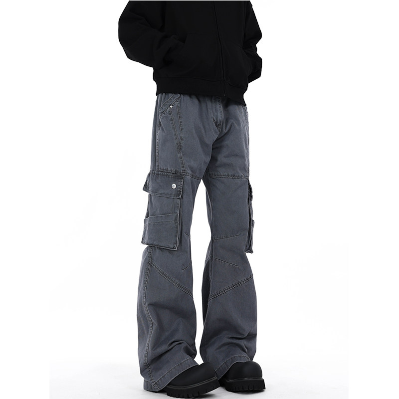 美式复古解构多口袋微喇叭工装裤男高级感宽松直筒vibe休闲裤子