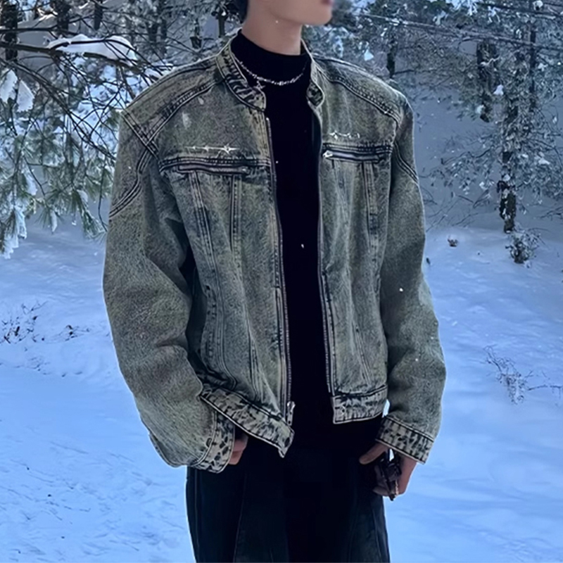 美式短款牛仔外套男高级感痞帅发型师潮牌男装小众复古牛仔衣夹克