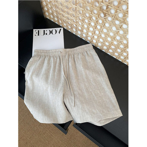 老钱风卡其色亚麻透气凉感休闲短裤男夏季薄款天丝五分裤直筒中裤