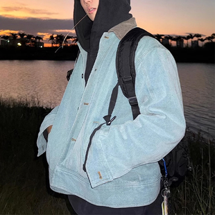 美式复古孔雀绿炒盐夹克男款春秋潮牌痞帅cleanfit哈灵顿短款外套