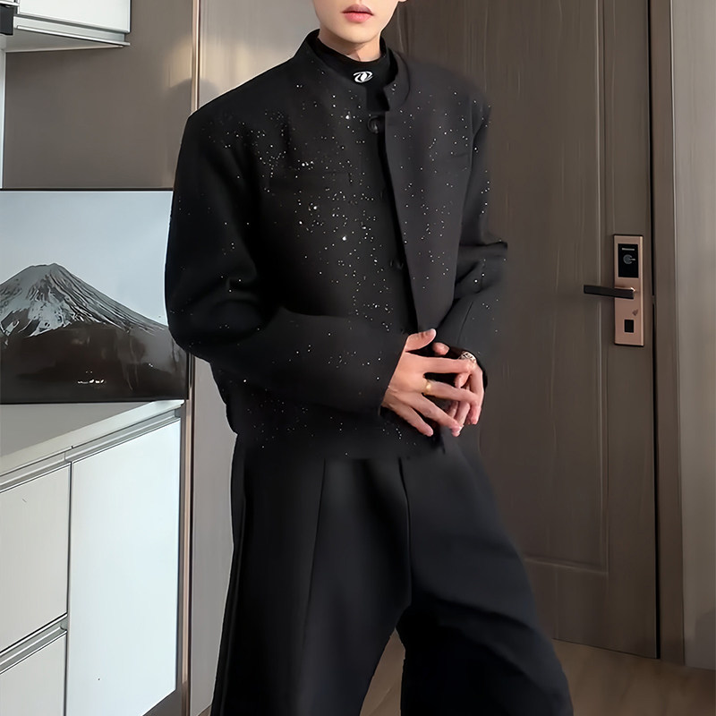 满天星黑色垫肩短款小香风外套男痞帅高级感cleanfit毛呢西装夹克,男装,休闲西服,淘宝优惠券,粉丝福利购,淘宝优惠卷