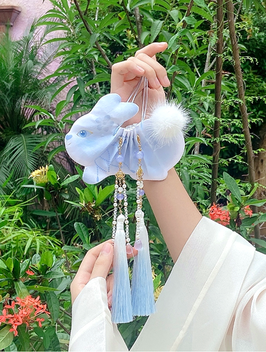 棉姿汉服节仙气玉兔手工DIY材料包 古风汉服腰佩饰品零钱口红斜背