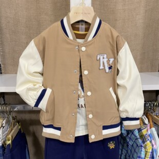 男宝春装2025新款男孩中大童夹克撞色休闲外套小熊男童棒球服卡通