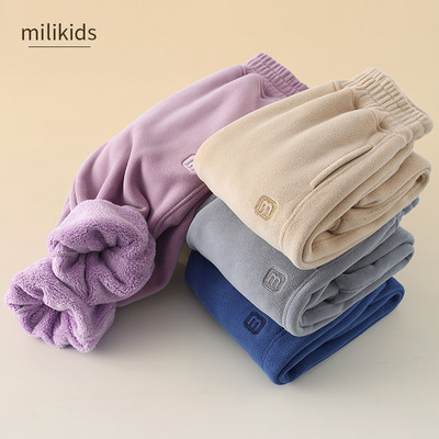 男女童加绒裤子冬季中大童仿羊羔绒儿童加厚休闲运动一条过冬棉裤