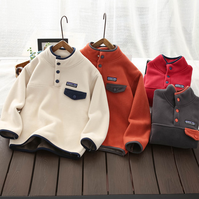 秋冬新款男童卫衣加绒加厚儿童立领卫衣中大童男童一体绒保暖卫衣