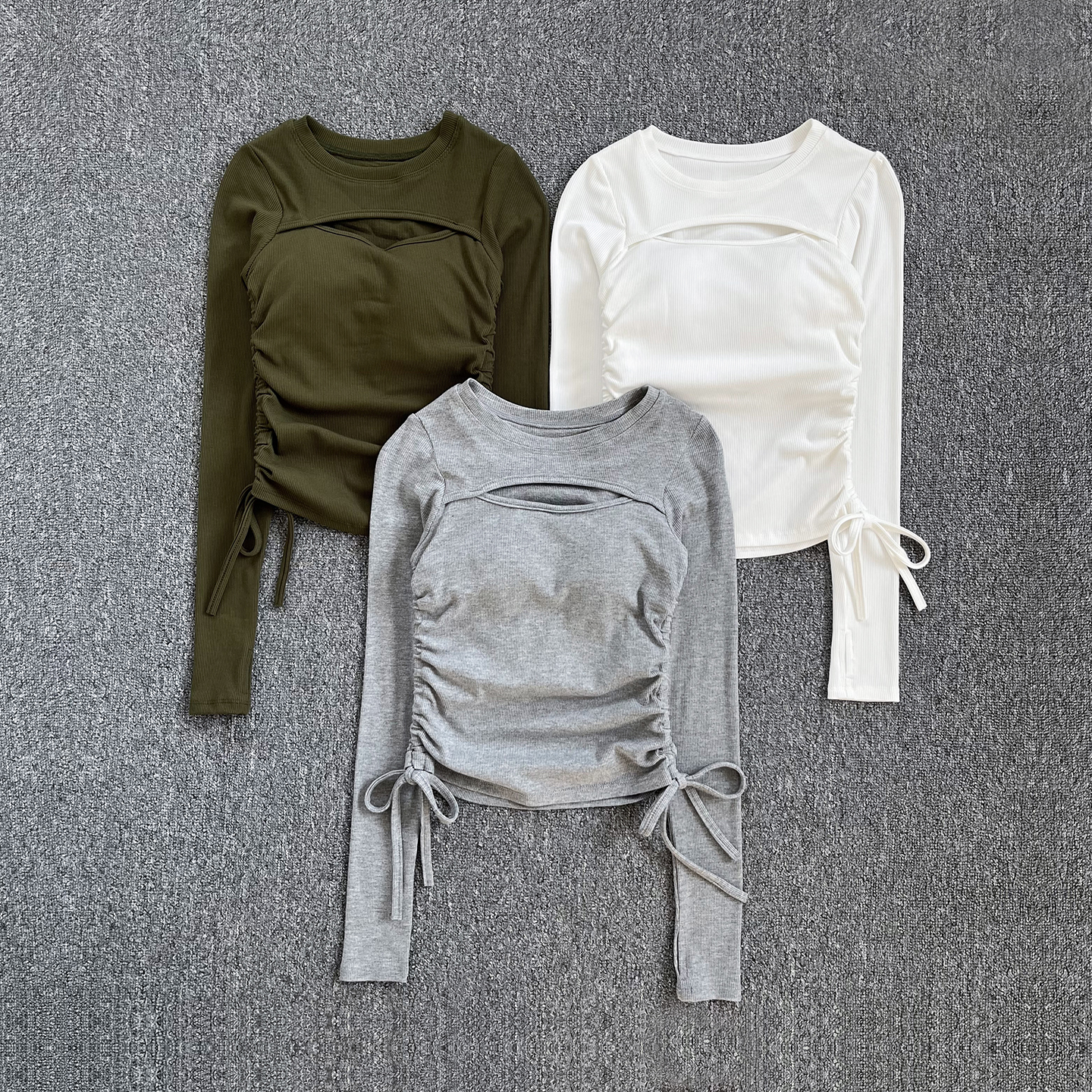 瑜伽服上衣女新款设计感镂空针织打底衫运动透气抽绳紧身长袖t恤