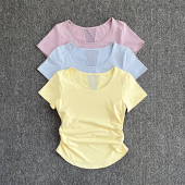 显瘦晨跑步健身T恤 普拉提训练上衣修身 透气速干瑜伽短袖 女夏季