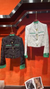 立领撞色设计感小众别致上衣 小外套女7572时尚 国风新中式 印花短款