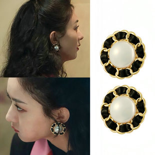 菲菲珠宝风吹半夏赵丽颖同款耳环复古港风高级感轻奢编织珍珠耳饰