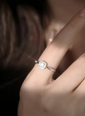 菲菲珠宝方钻链条戒指女高级感轻奢简约日常通勤闪钻指环生日礼物