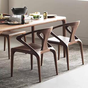 北美黑胡桃木餐椅家用全实木靠背扶手休闲椅茶椅北欧剑椅软包椅子