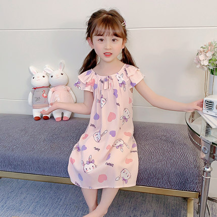 女童睡裙绵绸夏季棉绸儿童薄款短袖宝宝小孩大睡衣2026新款家居服