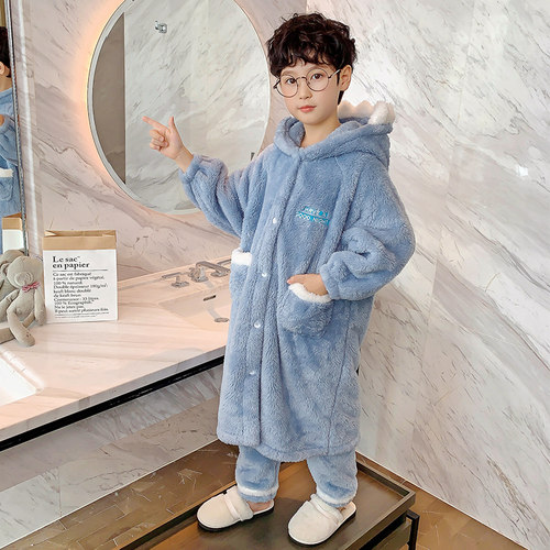 居家外穿季鲨鱼连帽小男孩睡衣