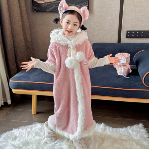 儿童浴袍珊瑚绒睡袍法兰绒秋冬季女童孩睡裙加厚款浴袍睡衣家居服