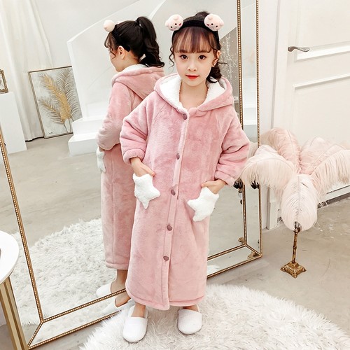 珊瑚绒秋冬季双层加厚款星星睡袍