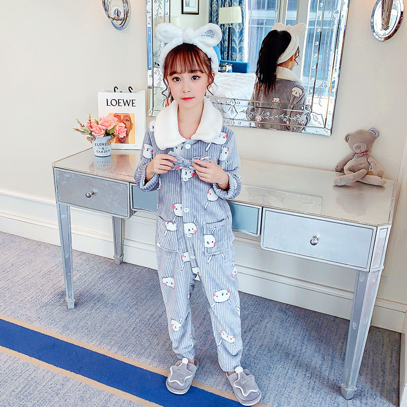 CHILDRENS ONE-PIECE PAJAMAS AUTUMN AND WINTER CORAL VELVET GIRLS FLANNEL BABY KICK ANTI GIRL BELLY PROTECTION STRAWBERRY LOUNGEWEAR