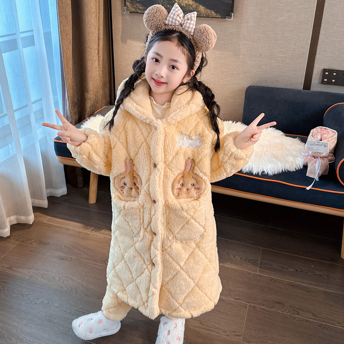 儿童睡袍睡衣套装冬季加厚款