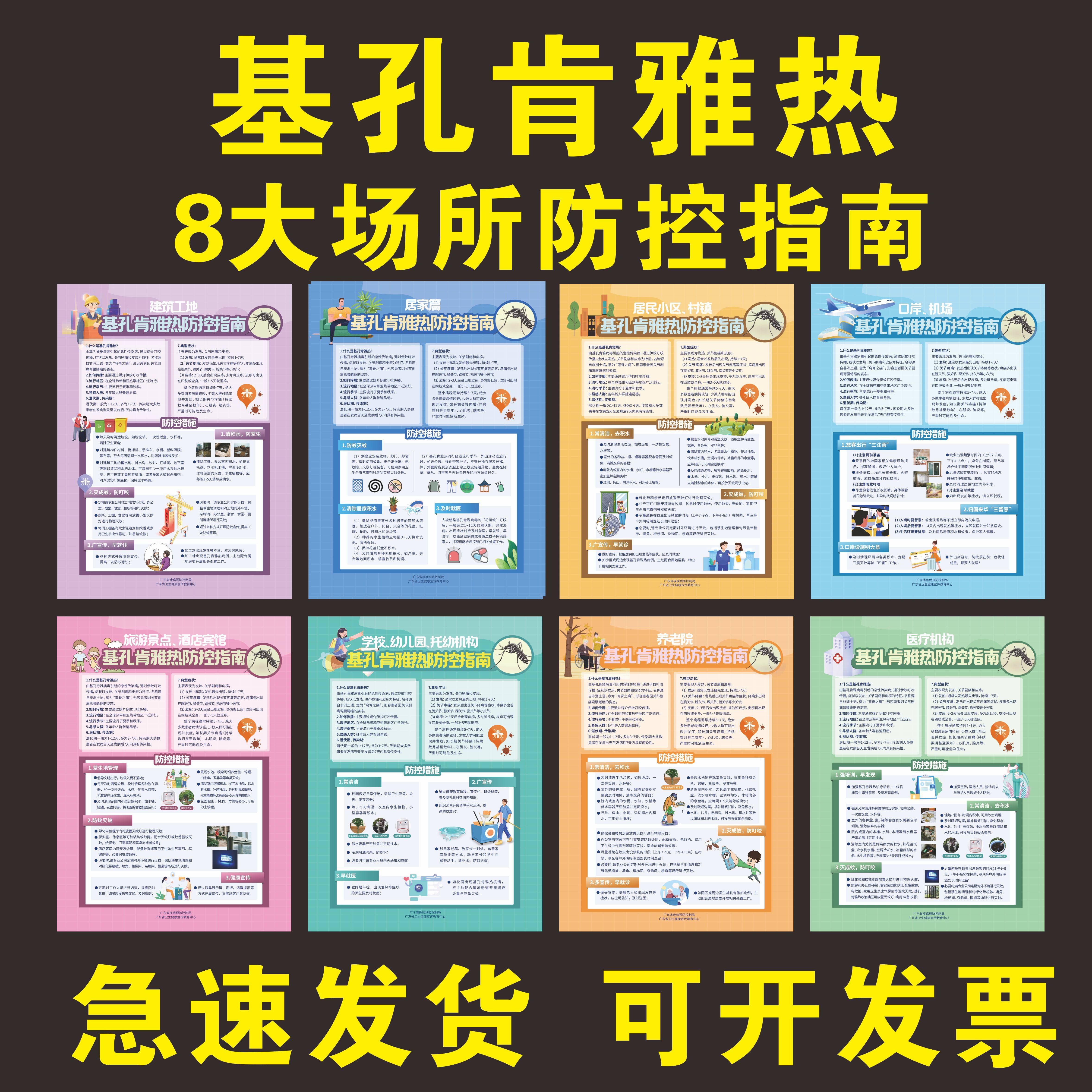 基孔肯雅热防控指南海报八大场所防控指南宣传画防蚊灭蚊宣传标语